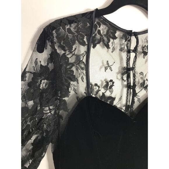 Vintage Jessica McClintock for Gunne Sax VTG Dress Black Lace Velvet Elegant LBD - Picture 2 of 7